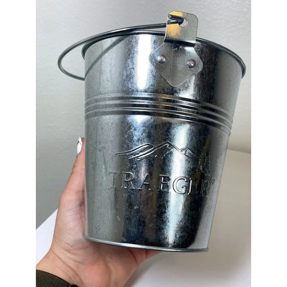Traeger Grill Galvanized Metal‎ Bucket Decorative Storage Pail Handle